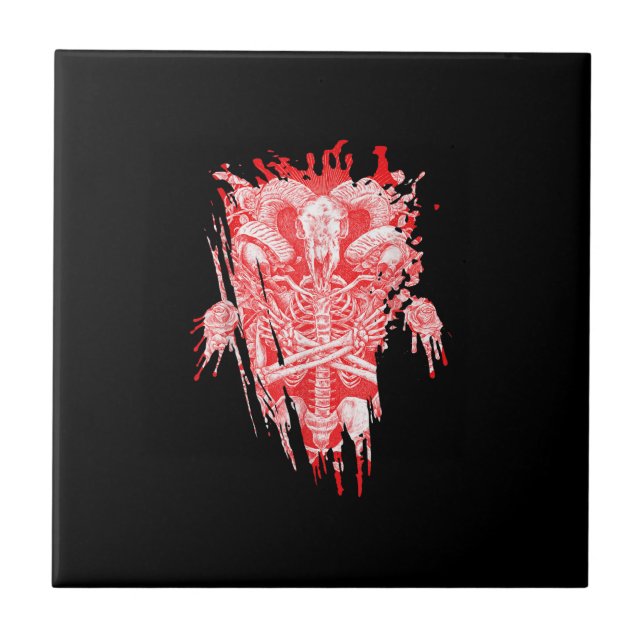 Church Of Satan Gift All Hail Goat Satanic Baphome Tile (Front)