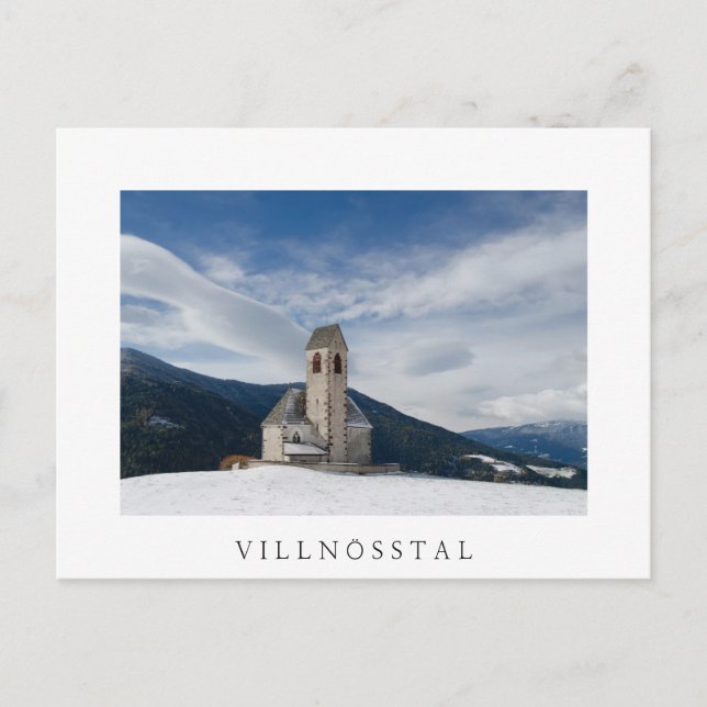 Church of St. Jakob in Villnöss white postcard (Front)