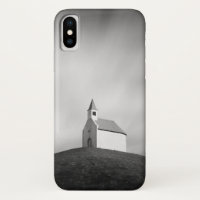 Church on a hill in black and white