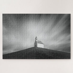 Church on a hill in black and white jigsaw puzzle