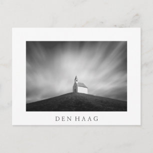 Church on a hill in black and white postcard