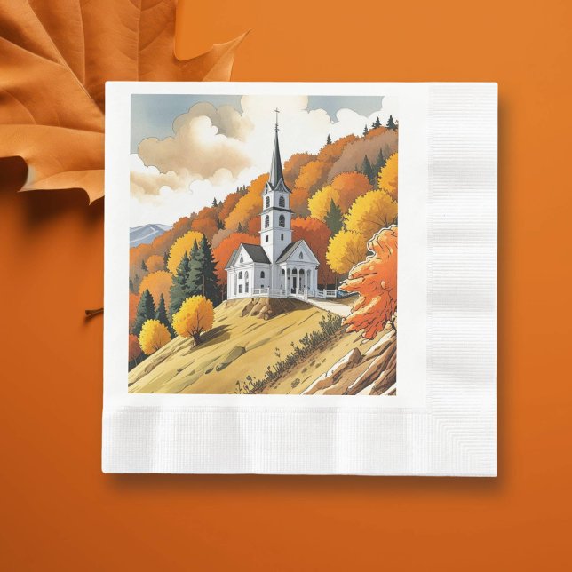 Church on a Hill in the Autumn Season Napkin (Creator Uploaded)
