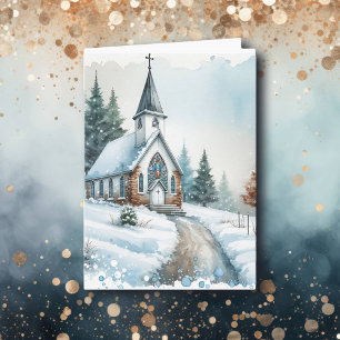 Church on a Winter Day Watercolor Christmas Card