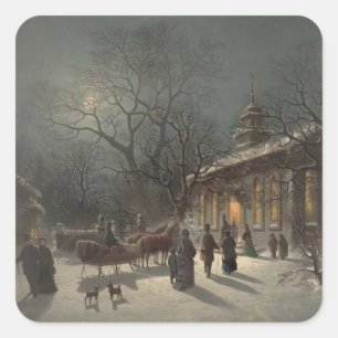 Church on Christmas Eve Square Sticker