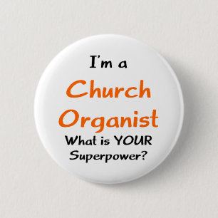 church organist 6 cm round badge