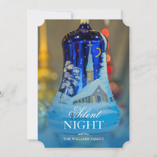 Church Painted blue glass Christmas ornament Holiday Card