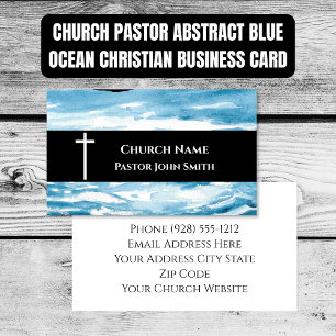 Church Pastor Abstract Blue Ocean Christian Business Card