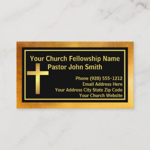 Church Pastor Brushed Gold And Black Business Card