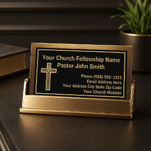 Church Pastor Brushed Gold Cross Business Card