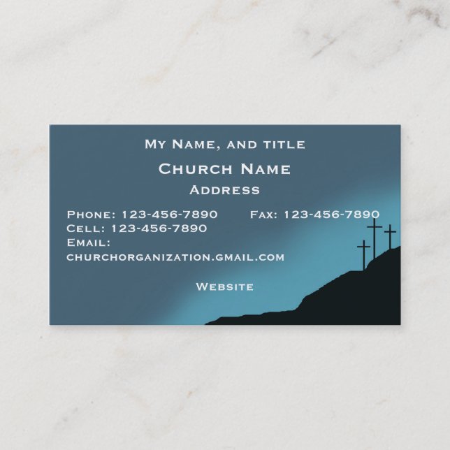 Church/Pastor Card, 3 crosses on hill, blue sunset Business Card (Front)