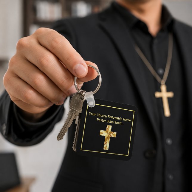 Church Pastor Classy Black Cross Business Key Ring (Creator Uploaded)