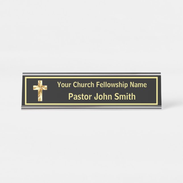 Church Pastor Classy Black  Desk Name Plate (Front)