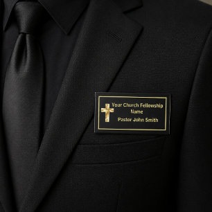 Church Pastor Classy Black Name Tag