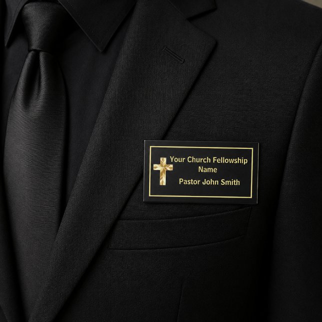 Church Pastor Classy Black  Name Tag (Creator Uploaded)