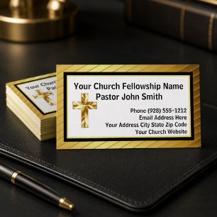 Church Pastor Classy Gold And Black Business Cards