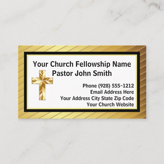 Church Pastor Classy Gold And Black Business Cards (Front)