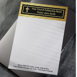 Church Pastor Classy Gold And Black  Custom Letterhead