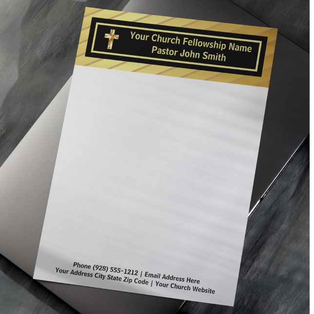Church Pastor Classy Gold And Black  Custom Letterhead (Church Pastor Classy Gold And Black Letterhead)
