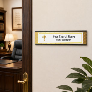 Church Pastor Classy Gold And Black Door Sign