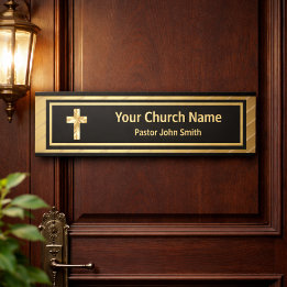 Church Pastor Classy Gold And Black Door Sign