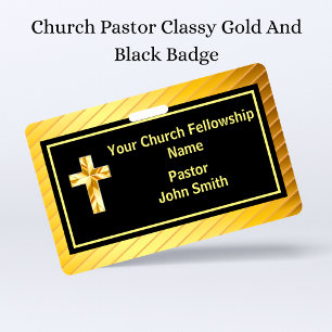 Church Pastor Classy Gold And Black  ID Badge