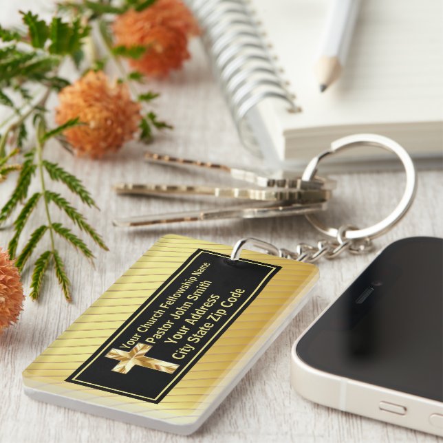 Church Pastor Classy Gold And Black  Key Ring (Front Right)