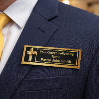 Church Pastor Classy Gold And Black  Name Tag