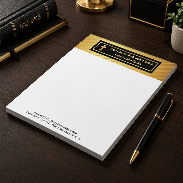Church Pastor Classy Gold And Black  Notepad (The gold foil effect is simulated in artwork, no metal is used in this product.)