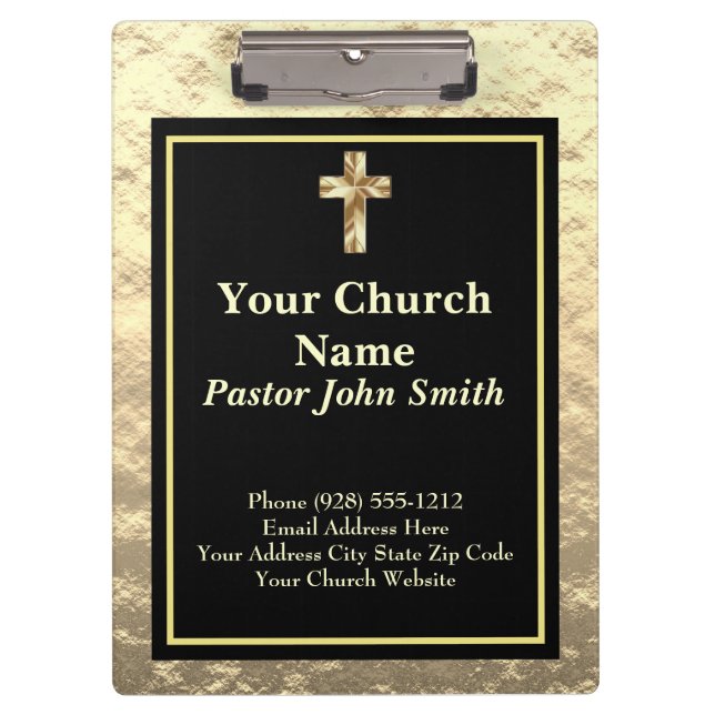 Church Pastor Classy Gold And Black Office Clipboard (Front)