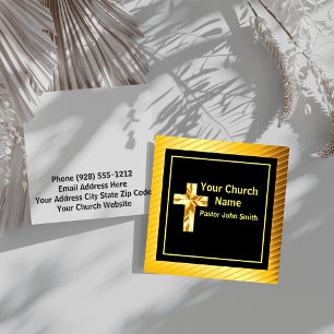 Church Pastor Classy Gold And Black Square Square Business Card