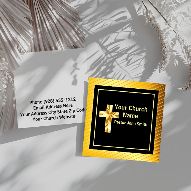 Church Pastor Classy Gold And Black Square Square Business Card (Creator Uploaded)