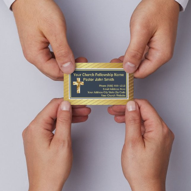 Church Pastor Classy Gold And Navy Business Cards (Church Pastor Classy Gold And Navy Business Cards)