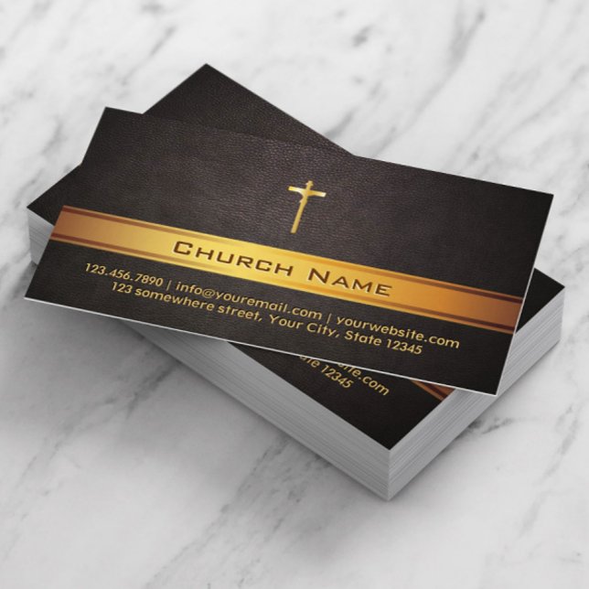 Church Pastor Classy Leather Gold Bar Business Card (Creator Uploaded)