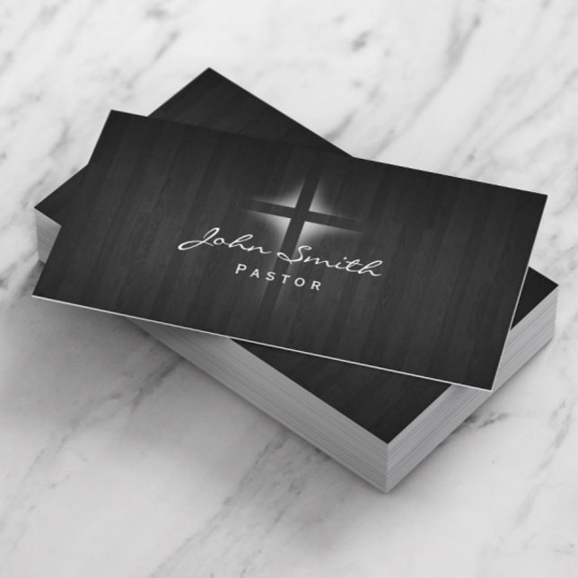 Church Pastor Elegant Dark Wood Background Business Card (Creator Uploaded)