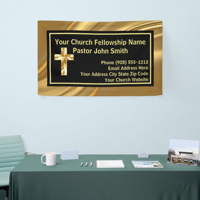 Church Pastor Elegant Gold And Black Banner (Tradeshow)