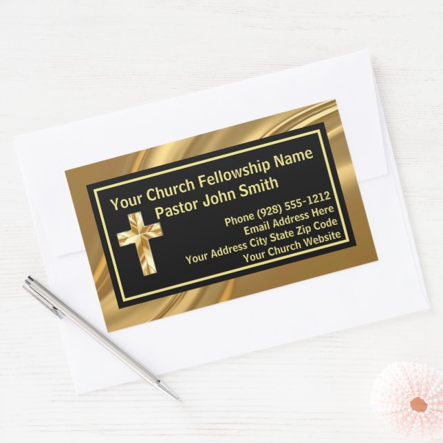 Church Pastor Elegant Gold And Black Rectangular Sticker (Envelope)