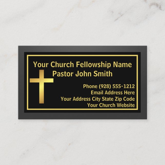 Church Pastor Elegant Simple Black Gold  Business Card (Front)