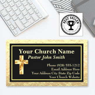 Church Pastor Gold And Black Business Cards