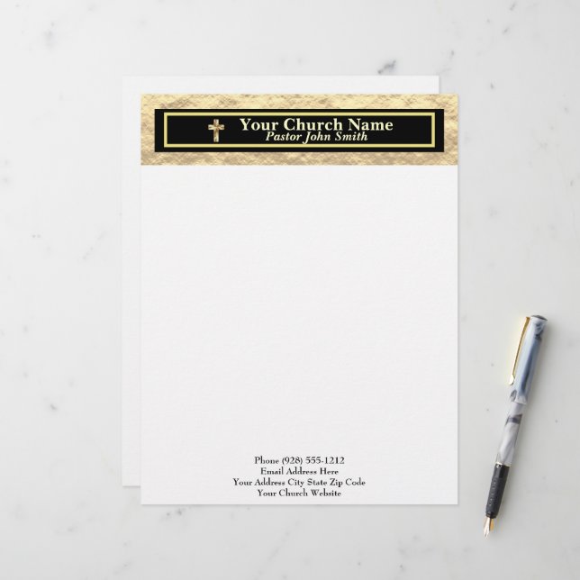Church Pastor Gold And Black Business  Custom Letterhead (Front/Back In Situ)