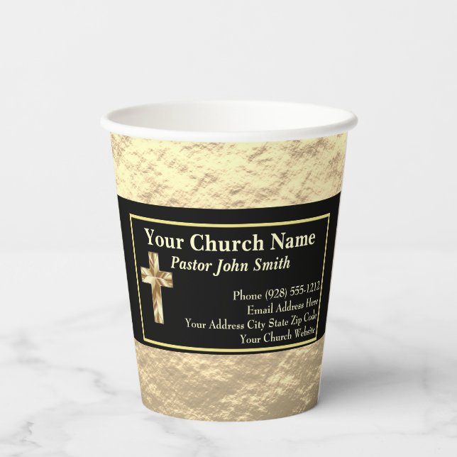 Church Pastor Gold And Black Classy Paper Cups (Back)