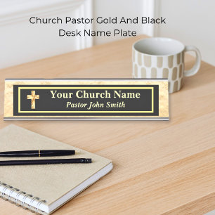 Church Pastor Gold And Black  Desk Name Plate