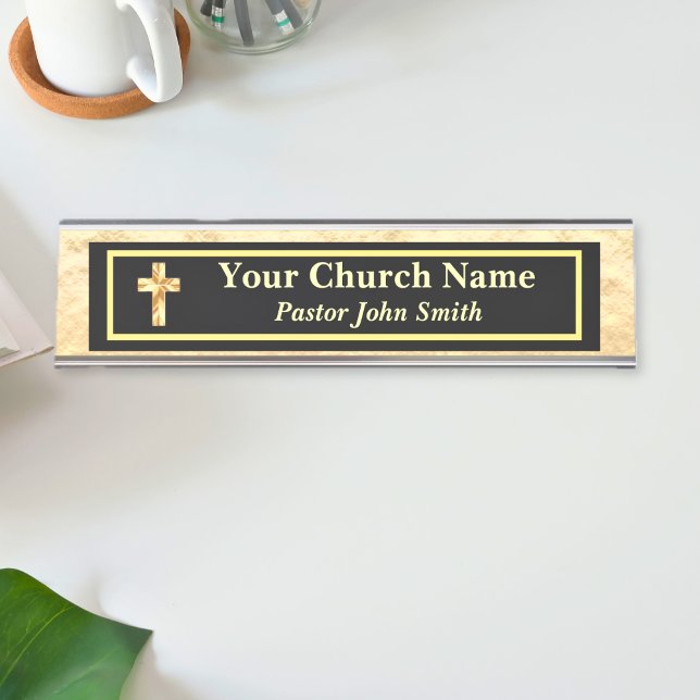 Church Pastor Gold And Black  Desk Name Plate (Church Pastor Gold And Black Desk Name Plate)