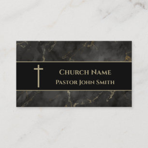 Church Pastor Gold and Black Marble Christian Business Card