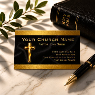 Church Pastor Gold Cross Black Velvet Business  Card
