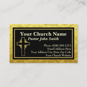 Church Pastor Gold Floral Cross Business Cards