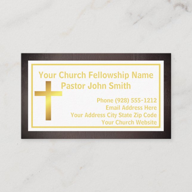 Church Pastor Grunge Black Gold  Business Card (Front)