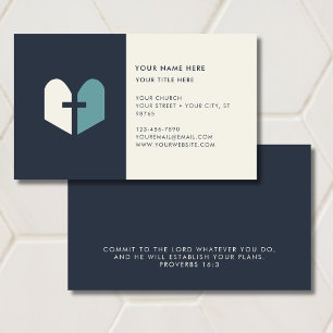 Church Pastor Minimal Modern Religious Cross Navy Business Card