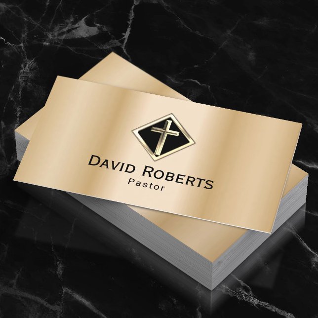 Church Pastor Minister Christ Cross Modern Gold Business Card (Creator Uploaded)