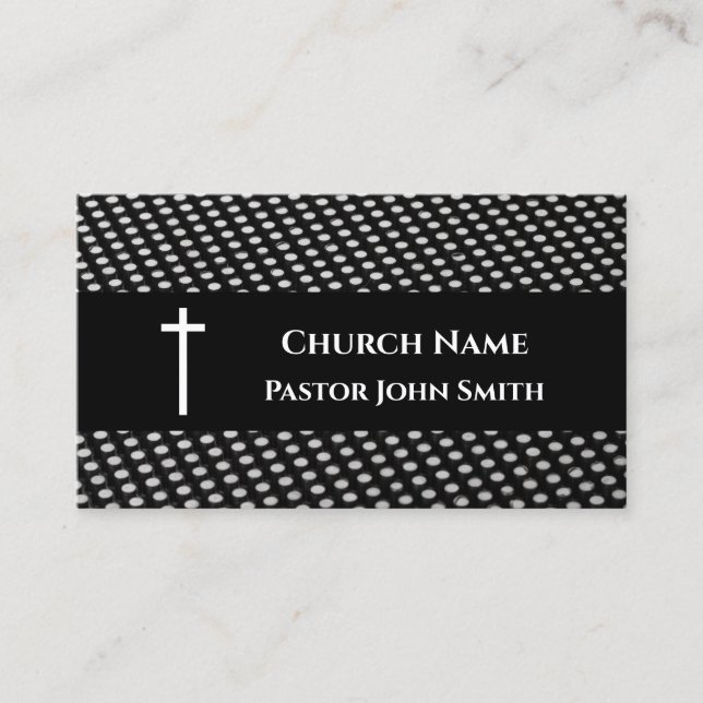 Church Pastor Modern Black White Pattern Christian Business Card (Front)