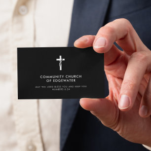 Church Pastor Modern Minimal Cross Faith Black Business Card